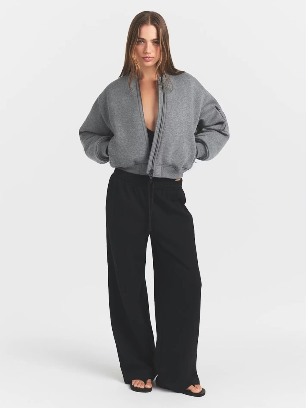 SKIMS Gray Reversible Neoprene Bomber Jacket